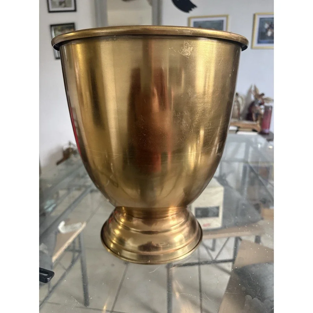 Vintage Brass Pedestal Urn Planter Trophy Vase Heavy Gold Tone Metal 11